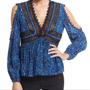 Rebecca Taylor Paisley Print Cold Shoulder Top